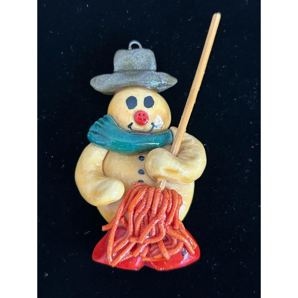 Lot 3 Vintage Christmas Dough/Clay‎ Ornaments Gingerbread Man, Snow Man